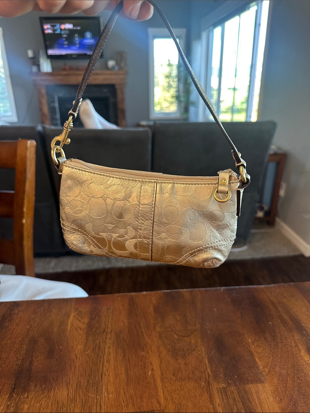Coach Gold Metallic Signature Mini Wristlet